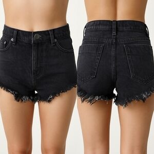 Glamorous Black Frayed Denim Booty Shorts Size Sm NWOT